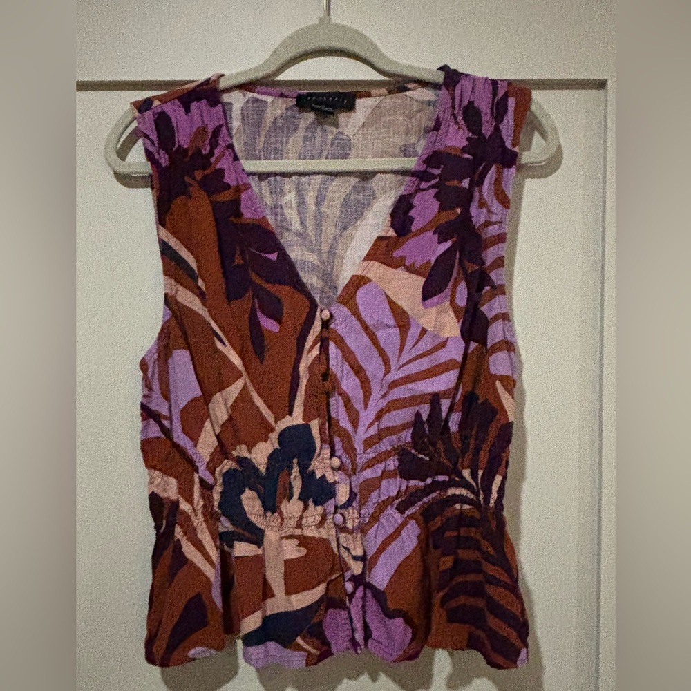 Sanctuary Button-Down Top - Lavender and Chestnut